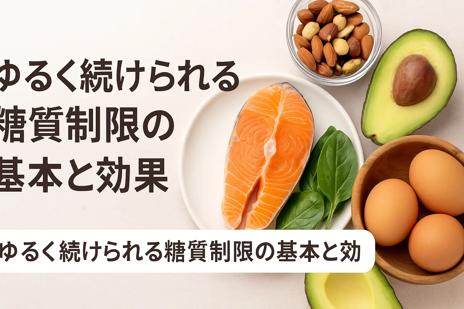 ゆるく続けられる糖質制限の基本と効果 「糖質制限ダイエットに挑戦したいけど、厳しすぎて続かない…」 「ロカボって聞くけど、実際どうやって始めればいいの？」 このような悩みをお持ちの方、必見です！ 実は、2024年5月に日本糖尿病学会から発表された新ガイドラインでは、糖質制限食が初めて公式に推奨されました。ただし、「6～12カ月以内」という期間限定での推奨となっています。これは画期的な変化です！ ただ、厳格な糖質制限は確かに効果的ですが、多くの方が「続かない」という壁にぶつかります。そこで注目したいのが「ゆるく続ける糖質制限」、いわゆる「ロカボ」です。 この記事では、無理なく続けられる糖質制限の方法から、食べていいもの・控えるべきもの、そして効果的な実践法まで、徹底解説します。 さあ、一緒にゆるく、でも確実に結果を出せる糖質制限の世界を探検していきましょう！