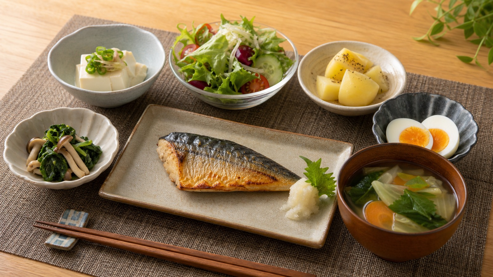 じゃがいもを少量使い、肉や魚と彩り野菜を組み合わせた食卓