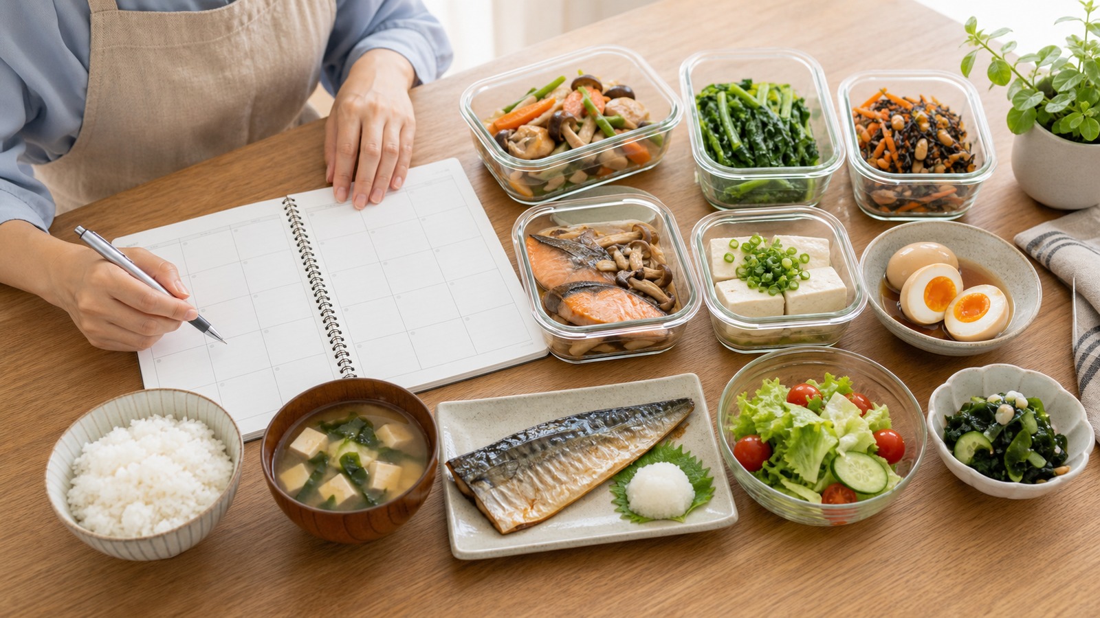 主食量を極端に抜かず主菜と副菜を組み合わせた一週間の食事計画